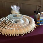 A display of cups and saucers on a table.