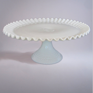 Cake Pedestal – Milk Glass, Spanish Lace