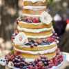 A Tiered Cakes with berries on top.