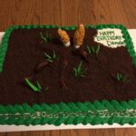 A birthday cake with a picture of a garden.