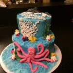 A cake with an octopus on top.