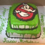 A ghostbusters birthday cake in a box.