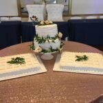 Two wedding cakes sitting on top of a table.