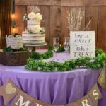 Mr & mrs cake table at a barn wedding.