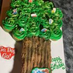 A cupcake with a tree on top of it.