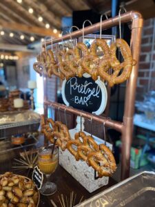 Pretzels from a rack in a restaurant.