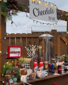 A table with food and drinks on it.